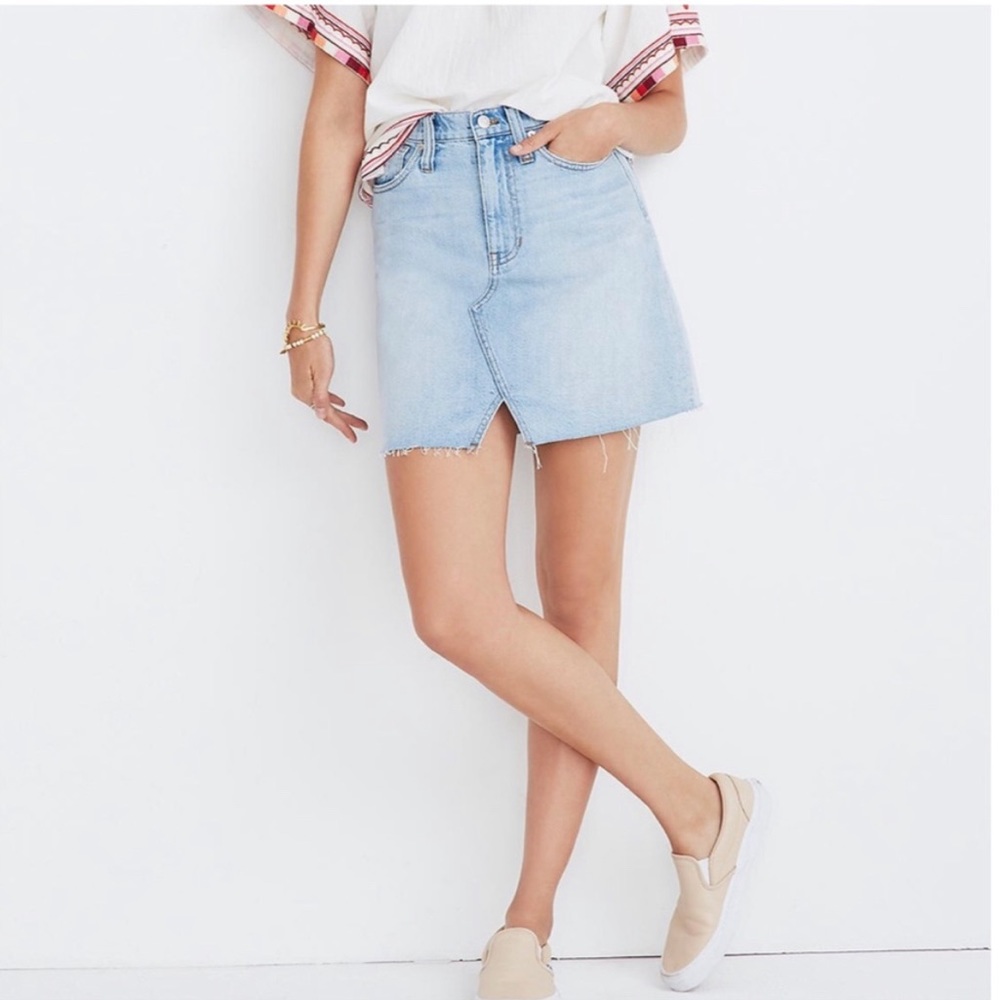 Madewell Rigid Light Denim Wash A-Line Jean Mini Skirt: Cutout Edition Size 24